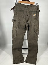 Carhartt cargo trousers carpenter double knees green pants thrashed Mens W28 L32