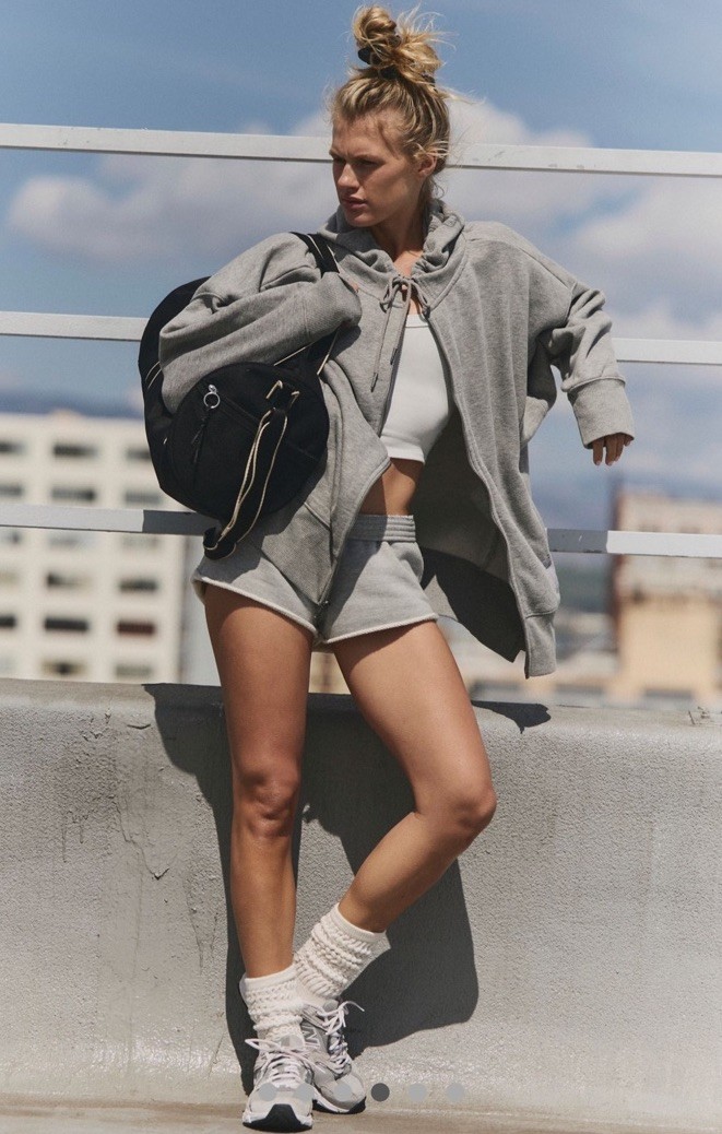 Free People Movement Sprint To The Finish Zip Up Sweatshirt Heather Grey M NWT