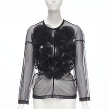 vintage COMME DES GARCONS 1990 black pleated fan ruffle sheer top S