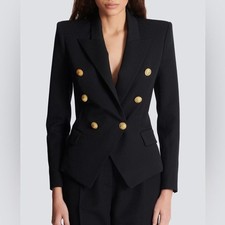 Balmain sz 34 Womens classic wool double breasted Black Blazer with Gold Buttons