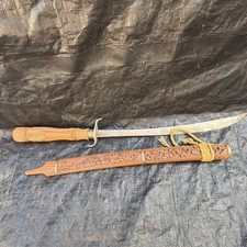 Southeast Asian Dha Sword with Hand-Carved Wooden Scabbard and Handle — listing 2