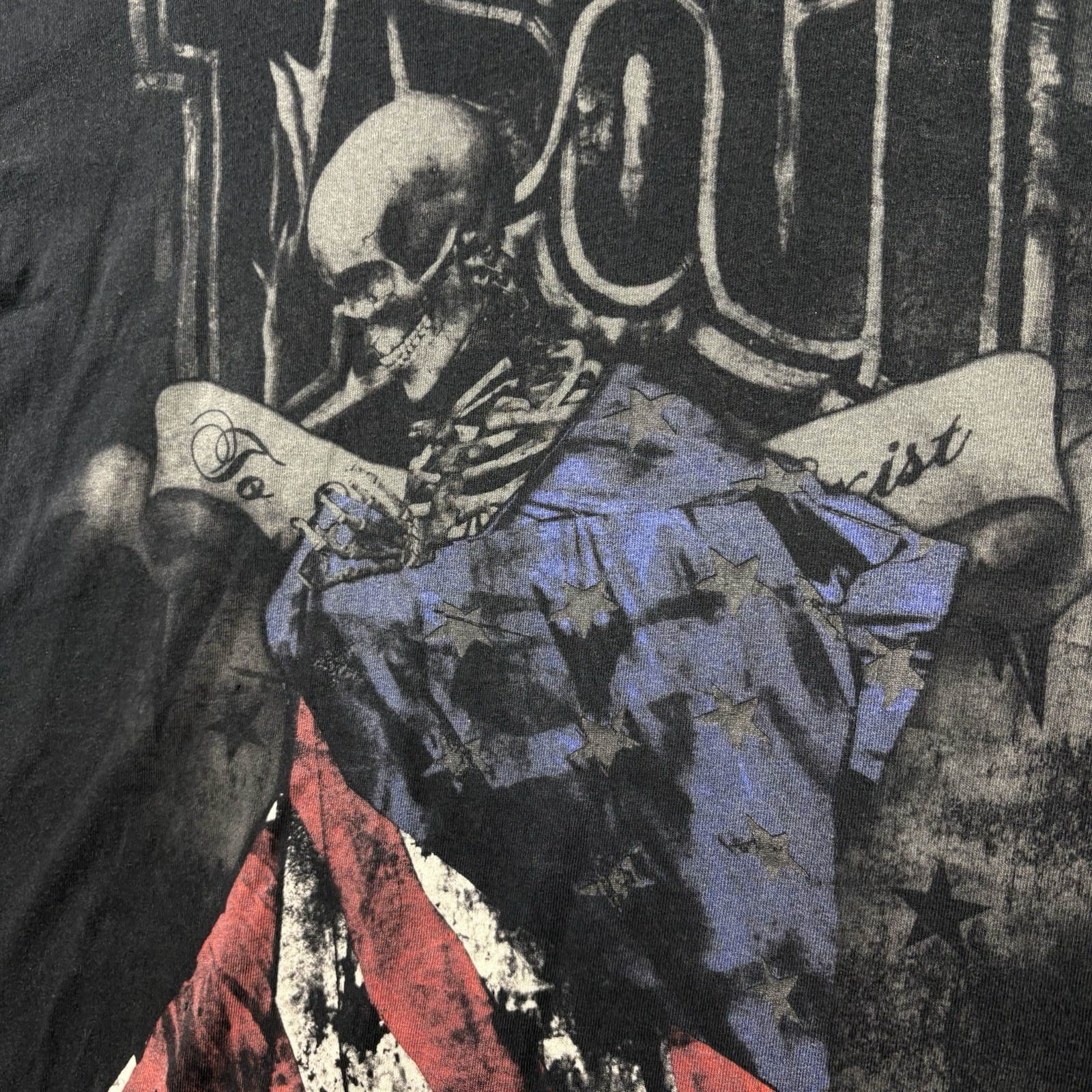 Y2K TAPOUT T-Shirt Men’s XL FADED Black Skull American Flag AOP Double Sided