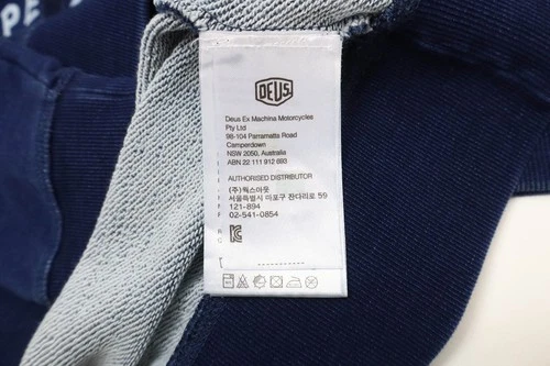 DEUS Speedster Indigo Hoodie Men's MEDIUM Kangaroo Pocket Pullover image 6