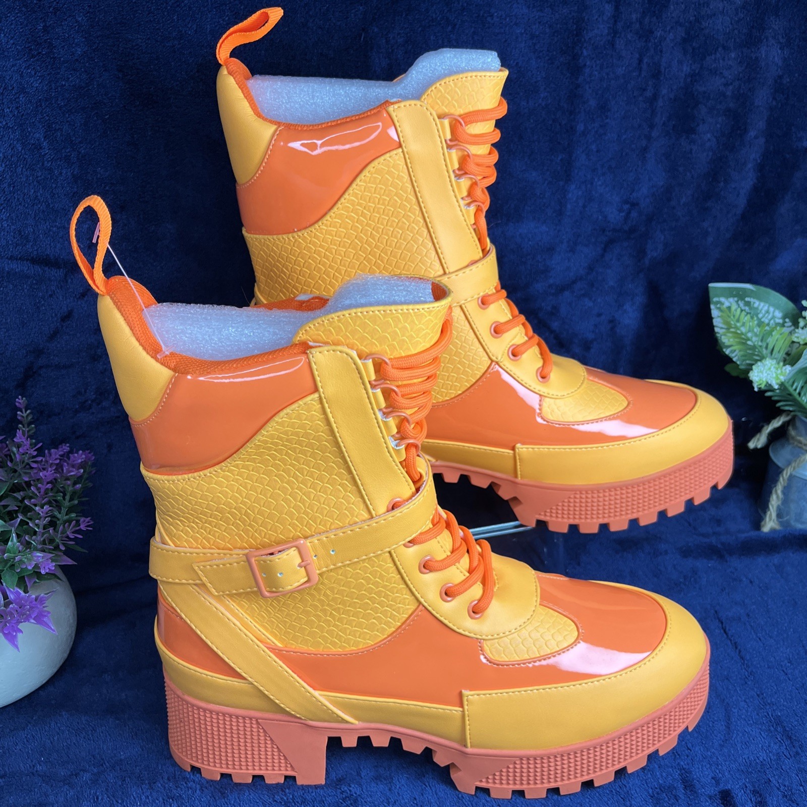 Cape Robbin Hot Rod Neon Orange Chunky Combat Boot US 10 Festival Streetwear NEW