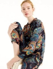 New J.Crew Silk Twill Top Blouse in Bold Paisley Multi Sz 4 H3069