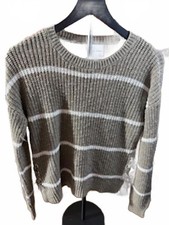 Cozy Pink Rose Women's Striped Knit Sweater Taupe Size Small