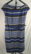 Calvin Klein Blue Black Gray Striped Sheath Dress Sz 22W Career Office Chic