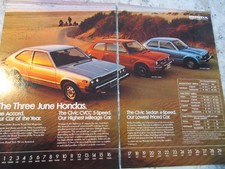 1977 HONDA ACCORD & CIVIC 2-PAGE NATIONAL GEOGRAPHIC MAGAZINE AD 13 3/4X10"