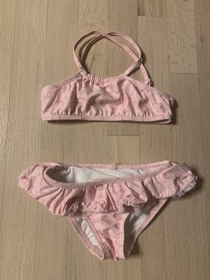 Seafolly Pink Ruffled Laced Bikini Swim Suit Top Bottom Set Girl 2 2T