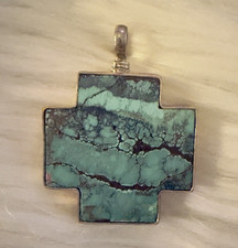 Coreen Cordova Que Milagro 935 Silver Turquoise Southwestern Cross Pendant Charm