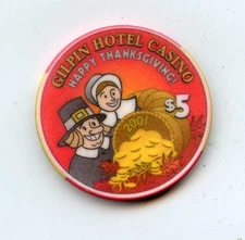 5.00 Chip from the Gilpin Casino Black Hawk Colorado Thanksgiving 2001