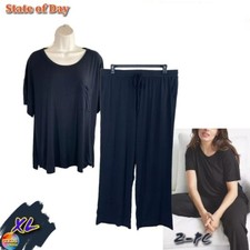 NWT State of Day XL 2-Pc. Ribbed Short-Sleeve Pajamas Set 100196133MS Black 65