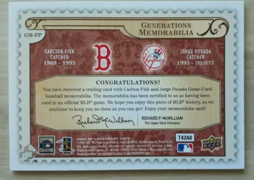 2009 UD SP LEGENDARY CUTS CARLTON FISK BOSTON /JORGE POSADA NEW YORK YANKEES - Picture 2 of 2
