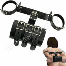  Leather Bondage Back Handcuffs Restraint Arms Wrist Cuffs Belt Game Toys