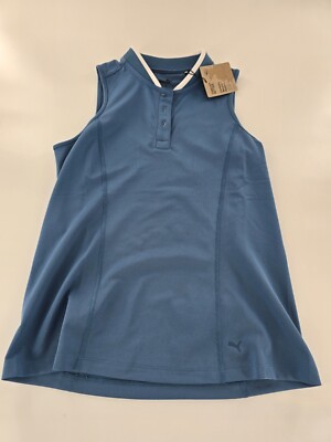 Puma Golf Polo Womens Size M Range Pique Sleeveless Blue Lightweight Pickleball