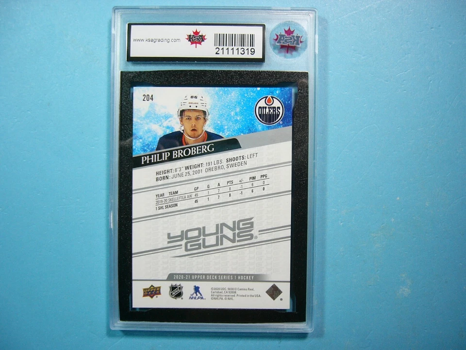 2020/21 UPPER DECK UD YOUNG GUNS HOCKEY CARD #204 PHILIP BROBERG ROOKIE KSA 10 - Image 2 of 4