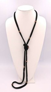 Authentic Adami & Martucci Black Mesh Long Necklace With Small Rose-Gold Plated Rings