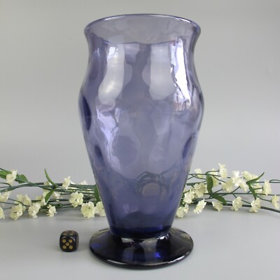 Thomas Webb Glas Vase. Moiré Muster. Mauve Lila. 30er Jahre Vintage. 8,25''