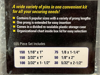 555pc Cotter Pin Assortment Kit Case Steel Clip Key Large Pro Shop Set