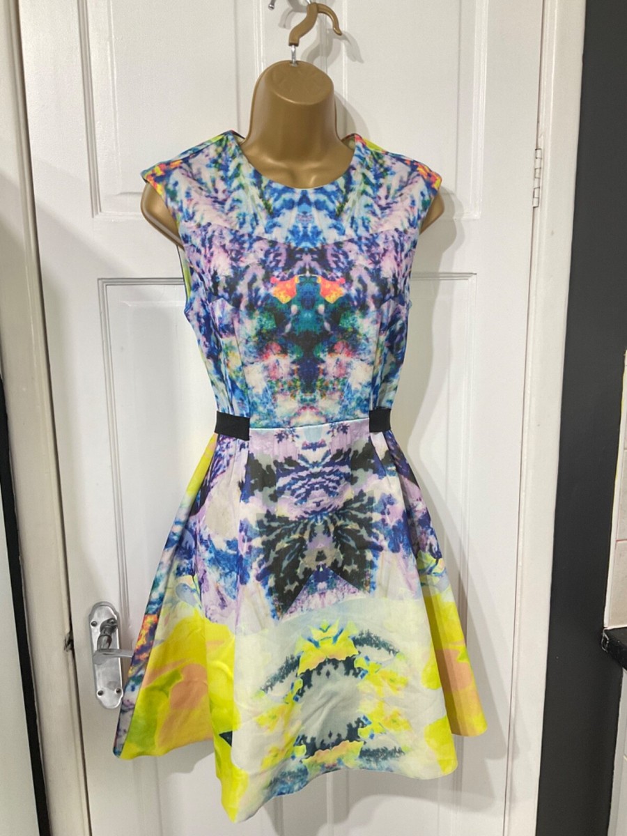 H&M size eur 36 approx uk size skater dress multicolour bright