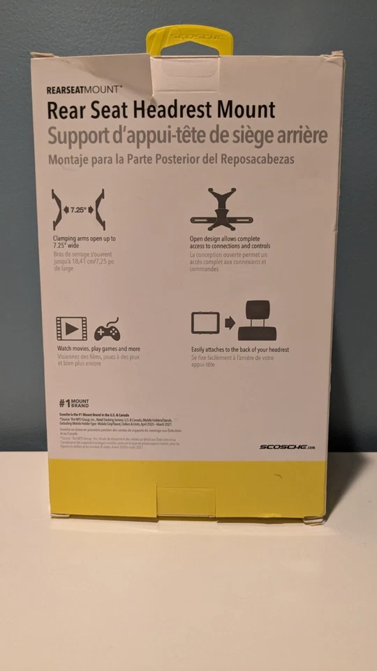  Soporte reposacabezas asiento trasero Scosche para tabletas caja abierta Foto 2 de 3