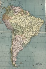1895 Color Antique Double Page Map of South America 11 X 22