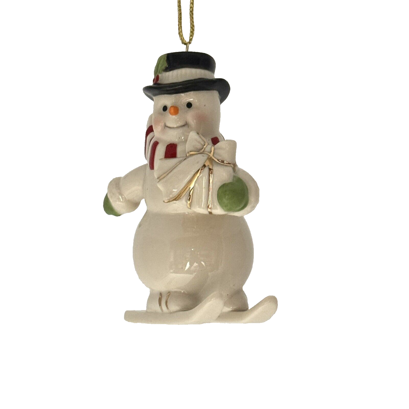 Lenox Porcelain Snowman Skis Gift Hat Scarf Gold Trim Christmas Ornament