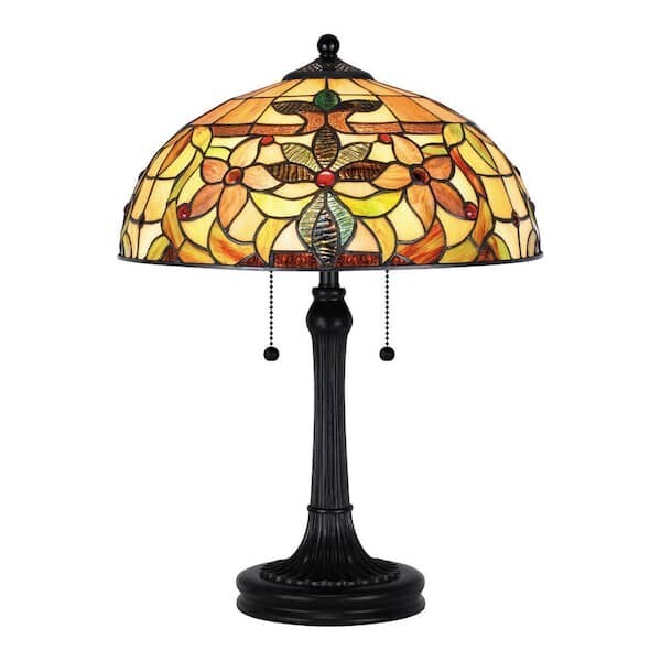 Tiffany Style Stained Glass Table Lamp 2 Lights Victorian Retro Reproduction 22