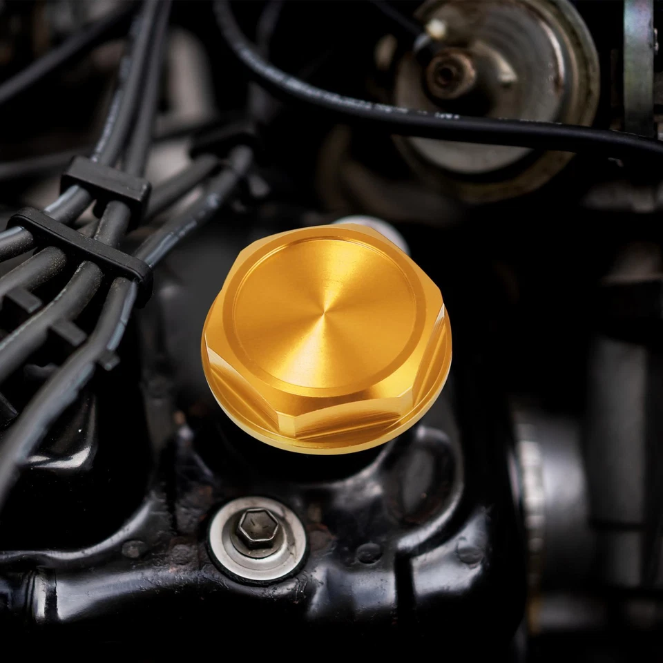 Cubierta de tapón de tapa de llenado de aceite de motor de gas de aleación de aluminio tono dorado para Toyota RAV4 Foto 2 de 4