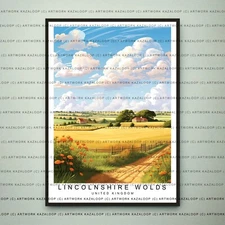 Lincolnshire Wolds Unframed Illustration Print Rolling Fields Lincolnshire Wolds