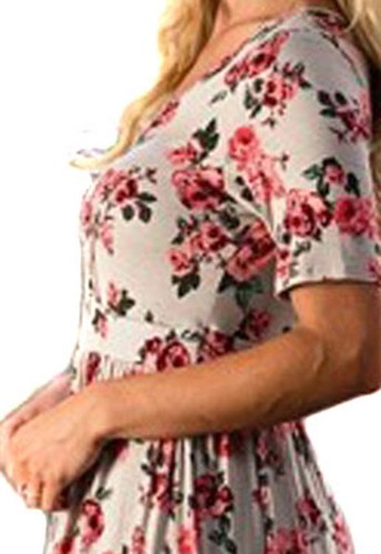 MAXI Womens Floral Chic Vintage Boho Knit Short Sleeves Surplice Dress S M L - Picture 6 of 13