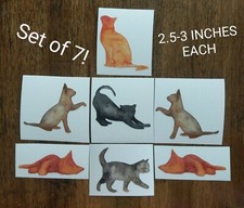 Set of 7 Cat Watercolor Decals 2-3" Each Printed Vinyl Stickers Kitty Home Craft