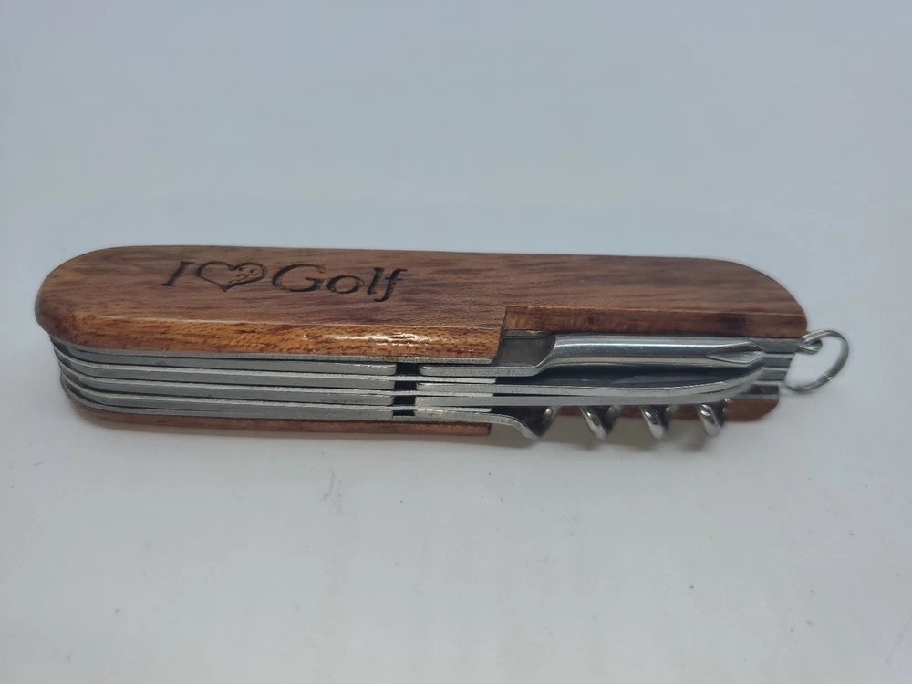 Multi-tool Pocket Knife I Love Golf Kansas Buffalo Engraved  On Wood  Handle