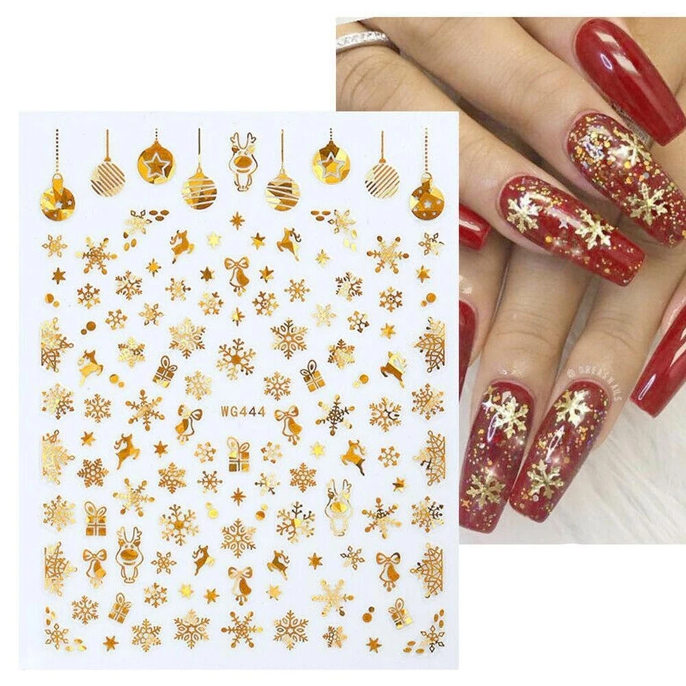 Nail Art Aufkleber Aufkleber Weihnachten GOLD Schneeflocken Bummeln Rentier Geschenke 444