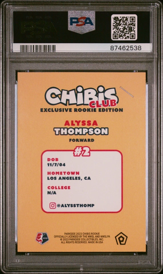 2023 Parkside NWSL #2 Alyssa Thompson Chibis Club Rookie Class RC PSA 10 - Image 2 of 2