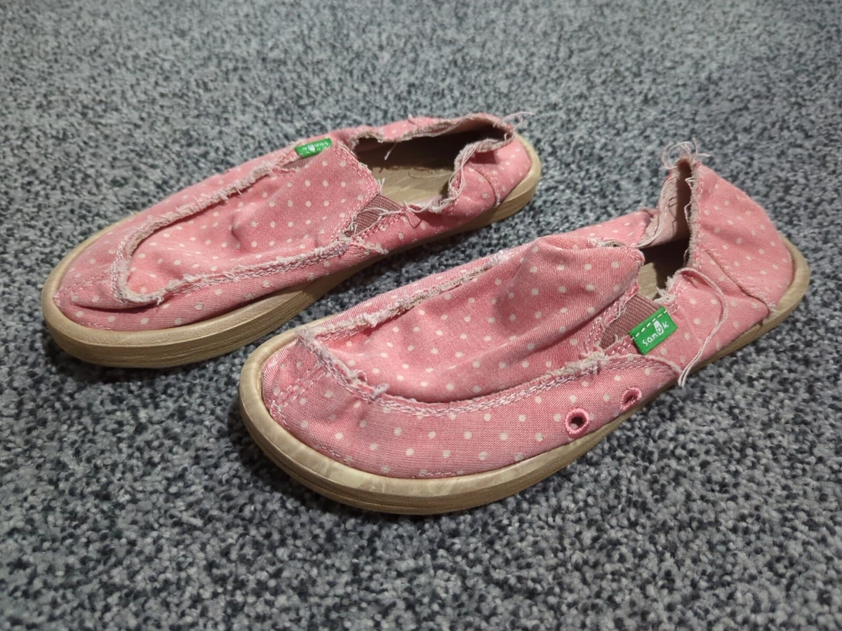 New SANUK girls 3 SHOES Sidewalk Surfer Pink Polka Dot Tan Slip On