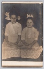 RPPC Girls in Dresses and Hair Bows Postmark Plymouth Wisconsin 1914 Postcard