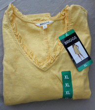 Briggs Women's Ruffle V-Neck Linen Blend Dress • Olive/Yellow/BW Floral S/M/L/XL