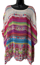Johnny Was Boho Aztec Southwestern Multicolor Tunic Top Blouse Multicolor Large