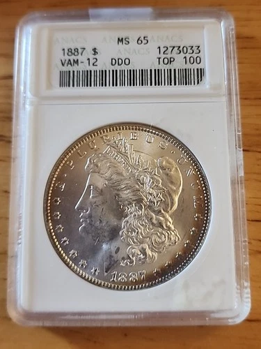 1887 Morgan Silver Dollar VAM 12A DDO Top 100 MS65 ANACS Toned