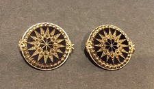 Vintage Victorian Glass Jet And Goldtone Starburst Shoe Clips Set