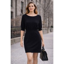 Qi Cashmere Black Dolman Sleeves Sweater Dress XS