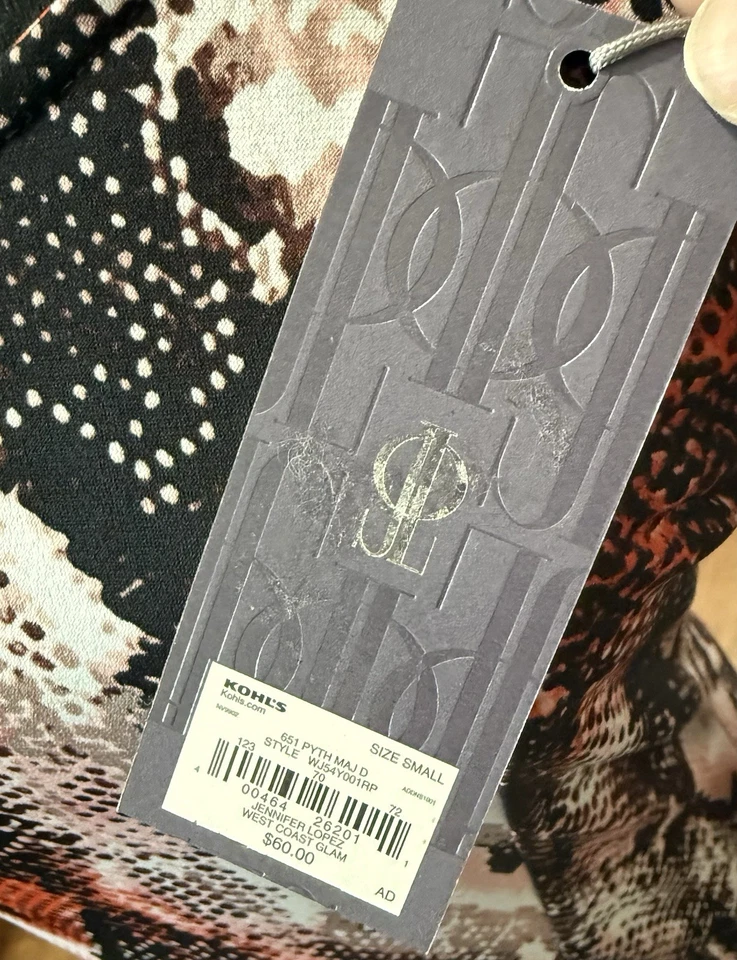 Vestido ajustado con estampado de piel de serpiente multicolor Jennifer Lopez - Talla pequeña - Nuevo con etiquetas $80 Foto 2 de 4