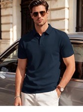 Men's Quick Dry Polo Shirt UPF 50 Moisture Wicking Performance Sport Golf Lg