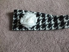 Beautiful Fleece Headband Ear Warmer Black White Handmade Removeable Flower PIN