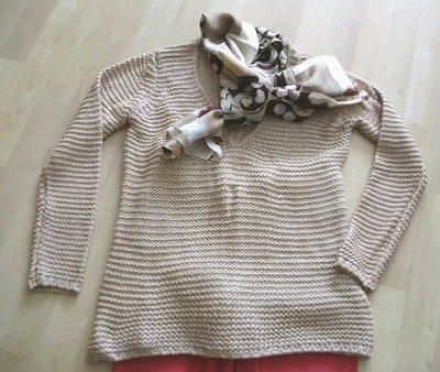 ZARA Sommer-Pullover M Nude/Ecru/Beige meliert Acryl Grobstrick ZUGABE Tuch - Bild 1 von 4