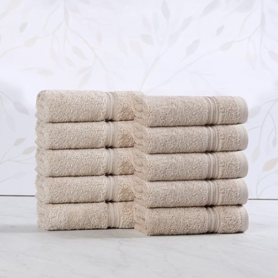 Superior Egyptian Cotton Face Towel/Washcloth Set of 10 Stone