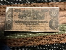 1864 AUTHENTIC ($10) Dollar Bill CSA Note Confederate States of America Richmond