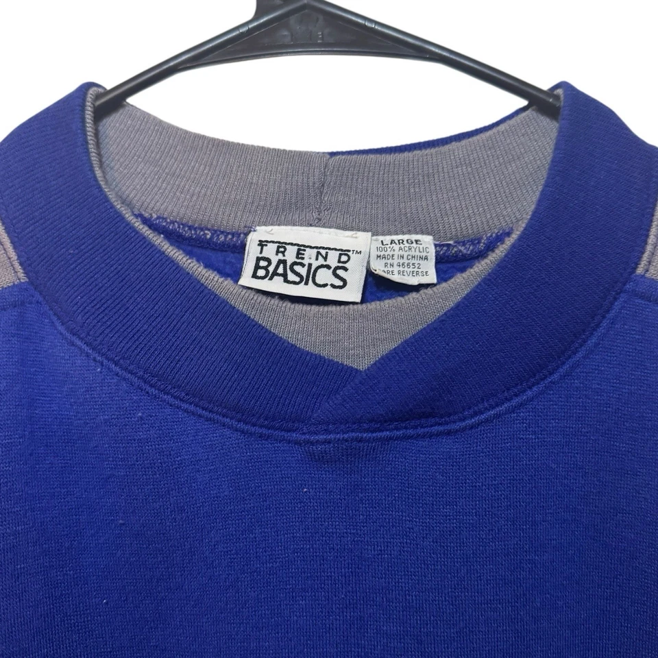VINTAGE TREND BASICS CREWNECK Sweatshirt Color Block 80/90s Retro SZ L Blue Pink - Image 2 of 4