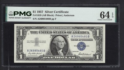 United States-Silver Certificate 1 Dollar 1957 Fr#1619 (AB Block) UNC Grade 64